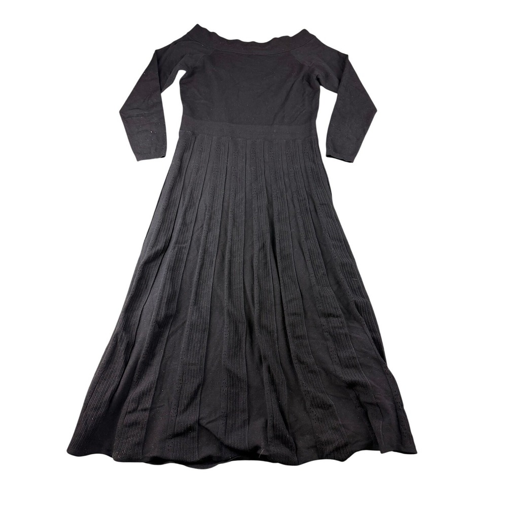 Karen Millen Sweater Dress Women L Black Off the Shoulder Pleated Knit Elegant